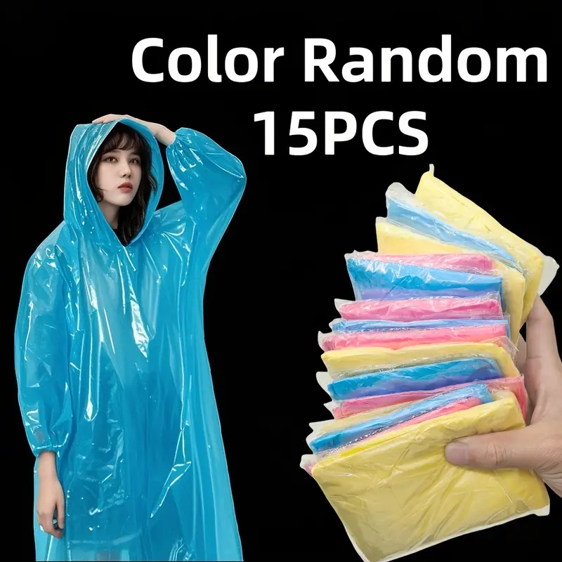 Emergency Poncho Rain - 15/30 قطعة من معطف المطر الشفاف