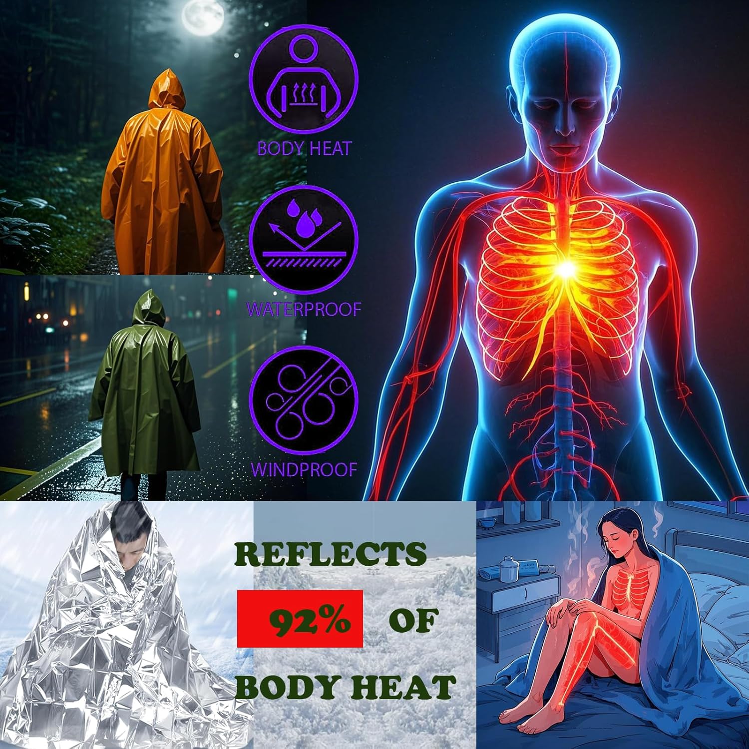 معطف واق من المطر للتخييم مقاو - مراجعة Survival Blanket Reflective وسعره