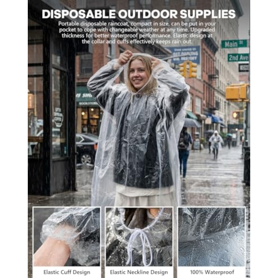 معاطف مطر للاستخدام مرة واحدة، - مراجعة Emergency Poncho Rain وسعره